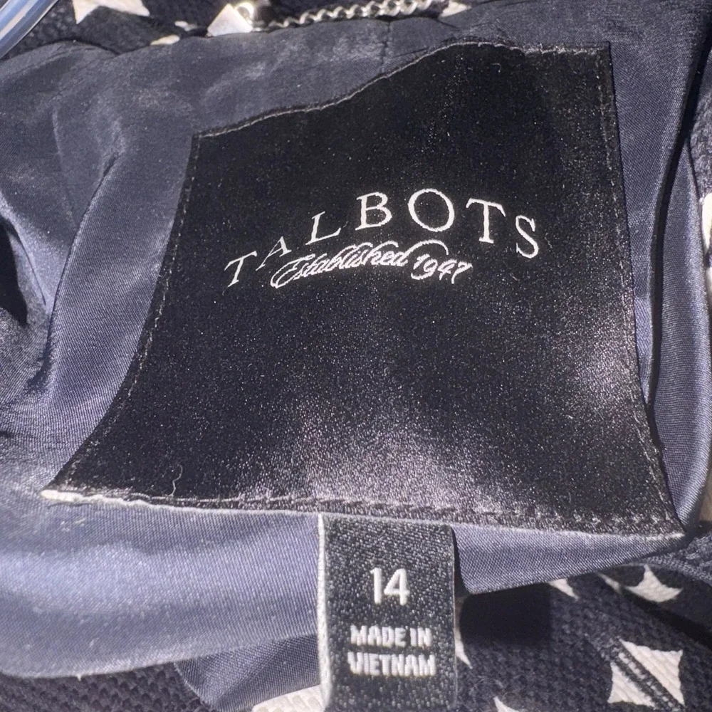 Talbots Women's Coat 14 EUC Navy Circle Print 40s Style Mid-Length Button-Up Lin - Picture 7 of 10